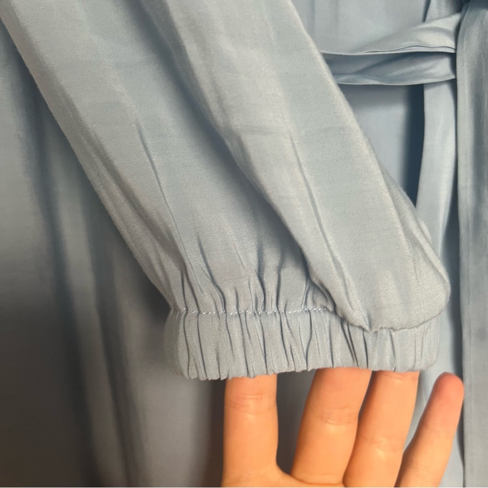 EC Light Blue Alexis Roe Wrap Dress Modest Ling Sleeve Lightweight Size Large - Picture 9 of 11
